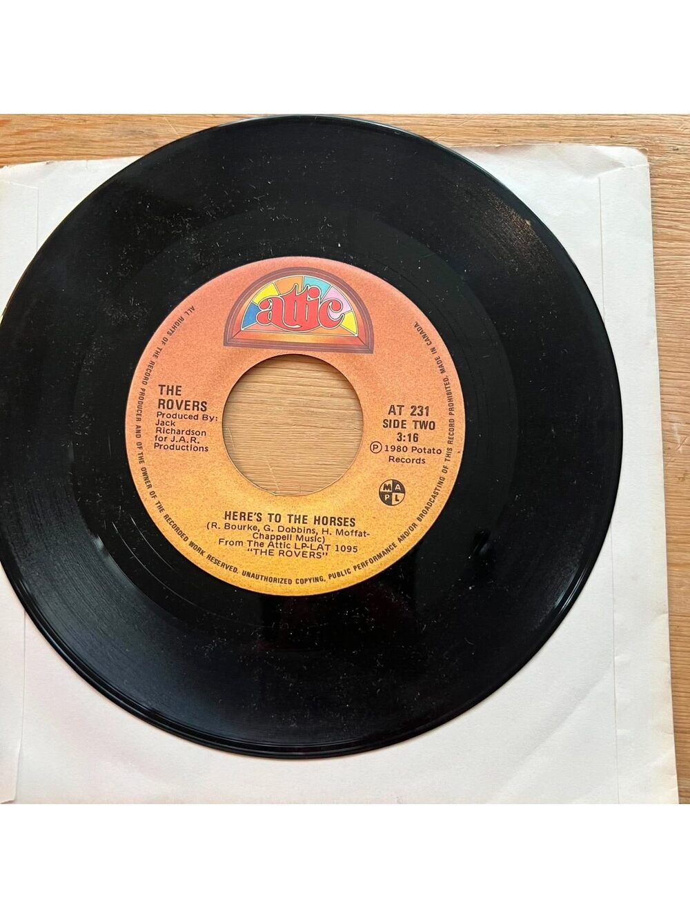 The Rovers - Here's to the Horses/Wasn't that a Party 45rpm VG+ R90